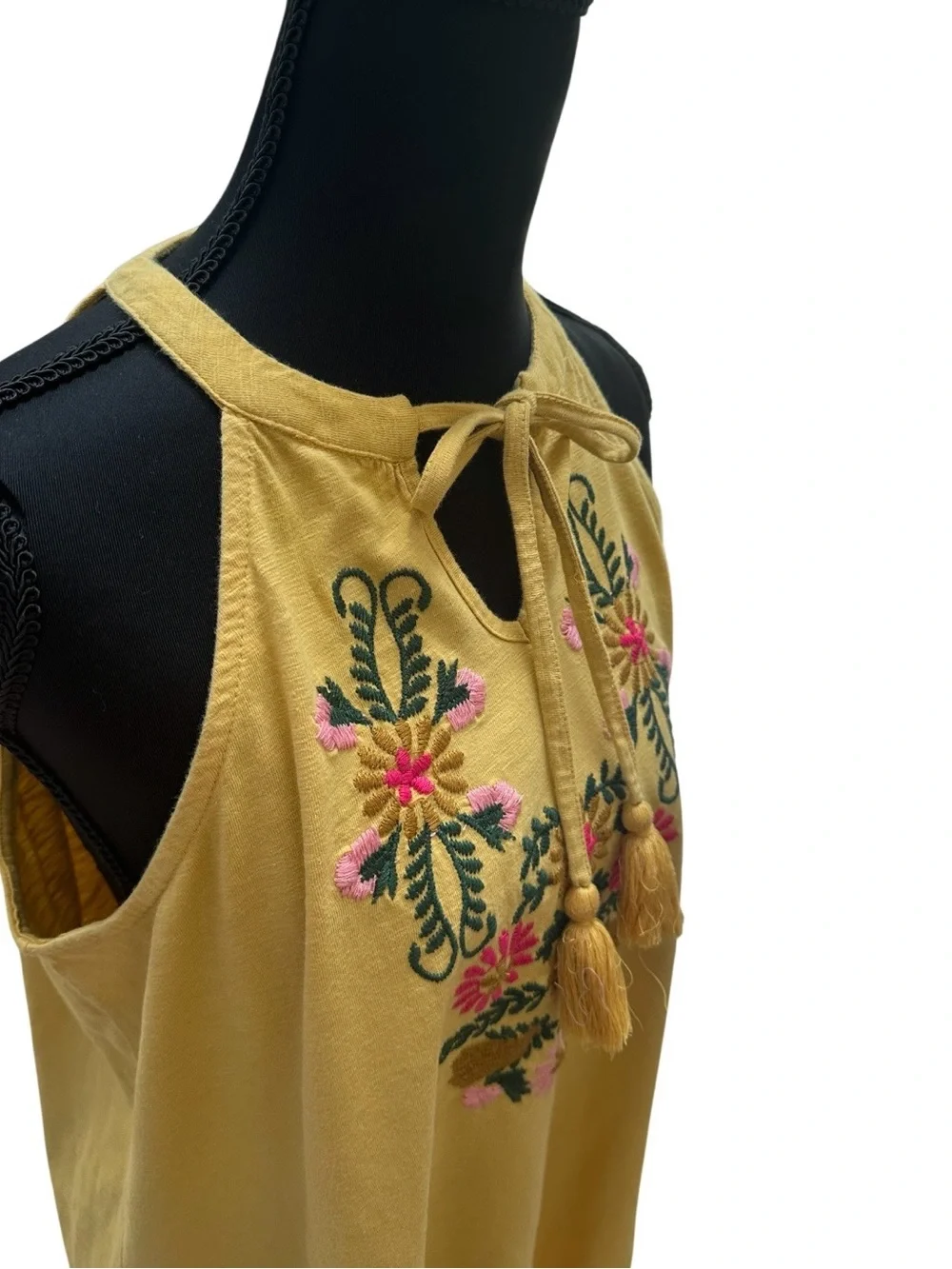 Keep In Touch Boho Hippie Yellow Embroidered Halter Tank Top EUC Size L